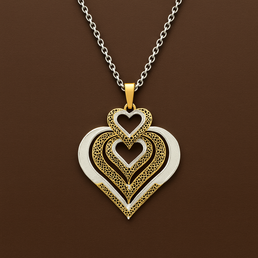 Colar Coração Dourado e Prateado