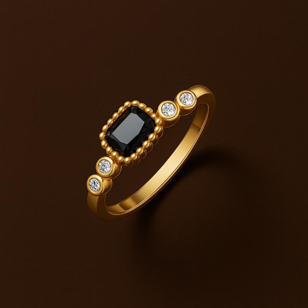 Anel Dourado com Mineral Onix e Zircónias