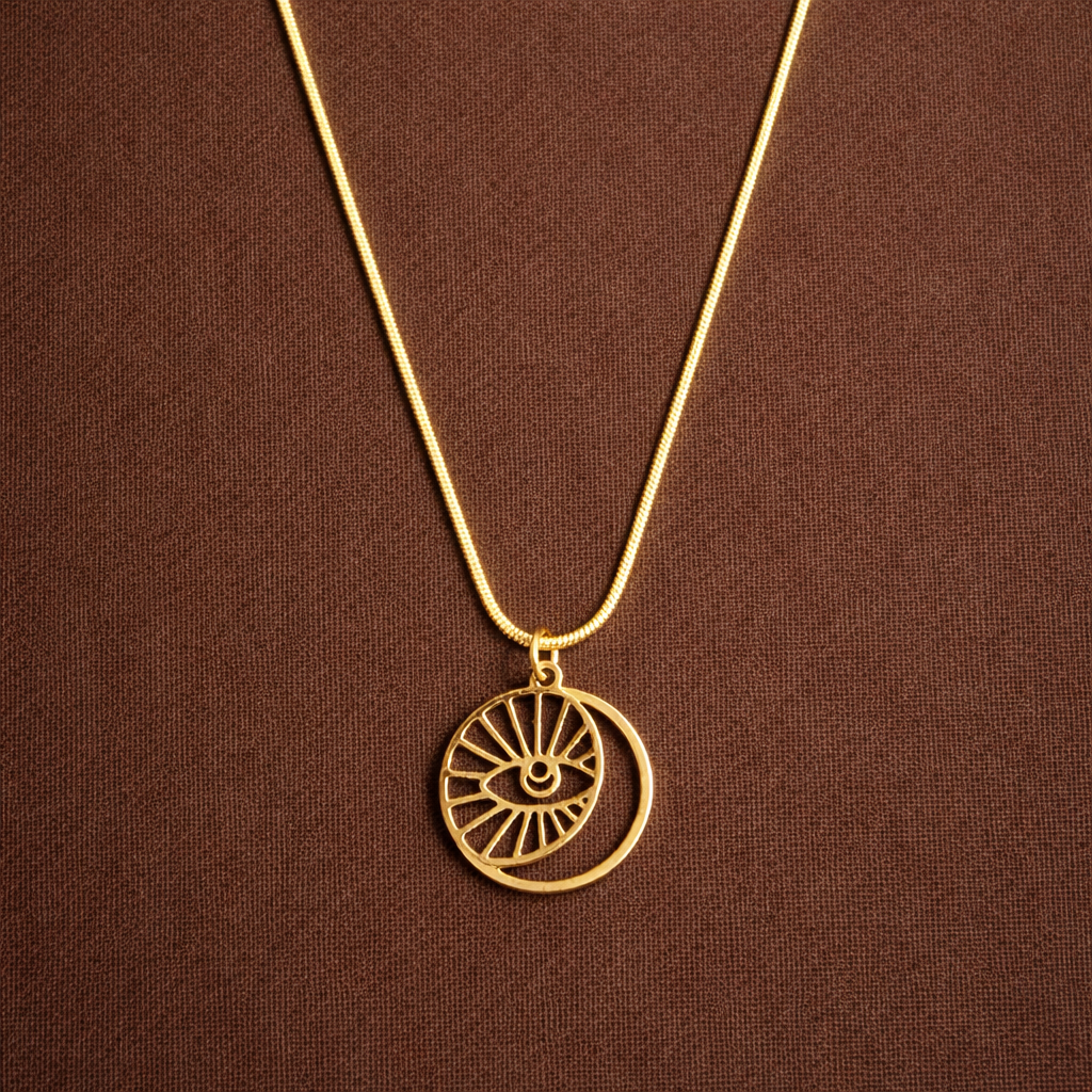 Colar Olho e Lua Dourado