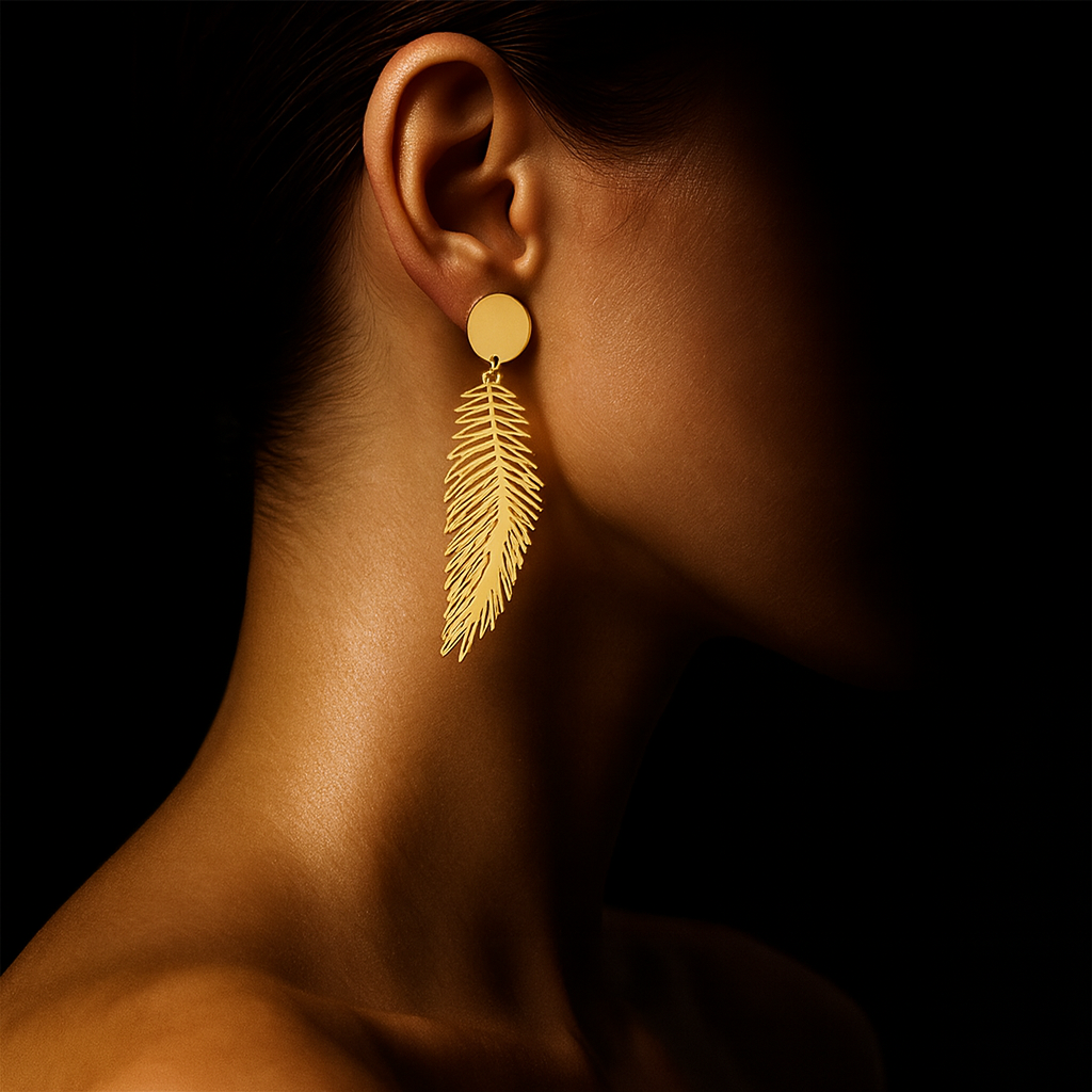 Brincos Dourados Folha Tropical