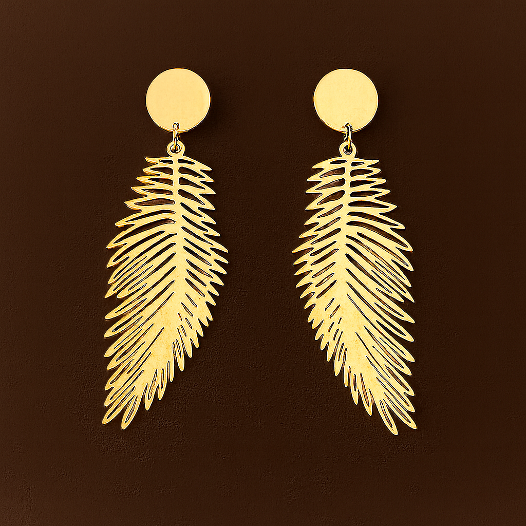 Brincos Dourados Folha Tropical