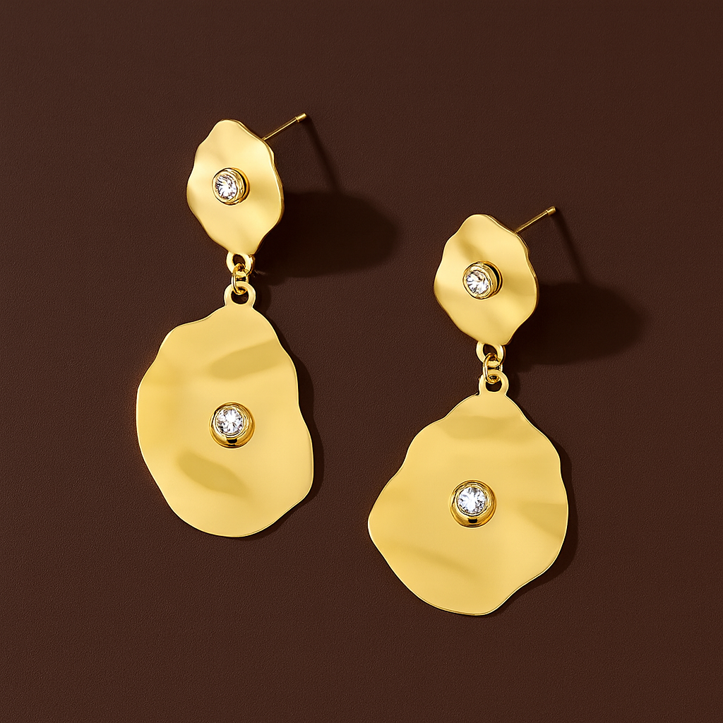 Brincos Irregulares Dourados com Zircónias Brancas