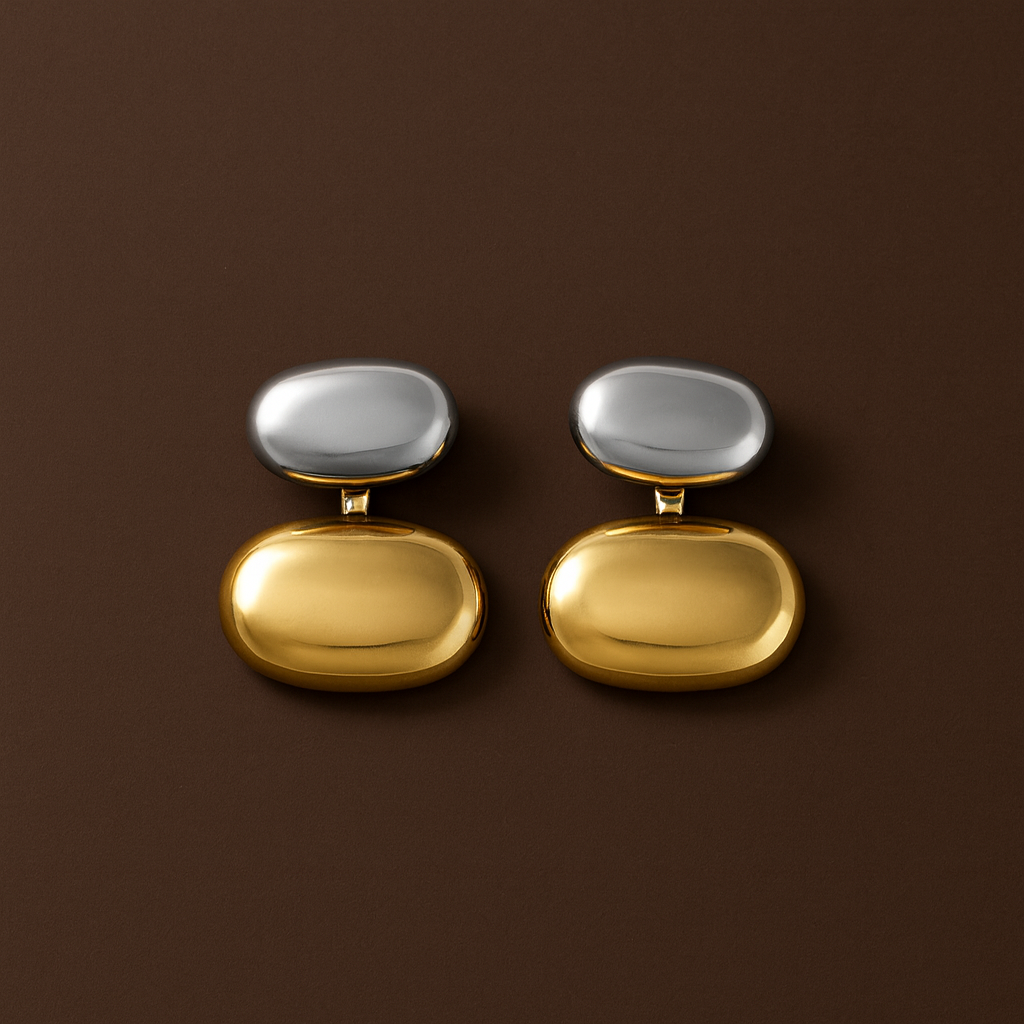 Brincos Duplos Dourados e Prateados