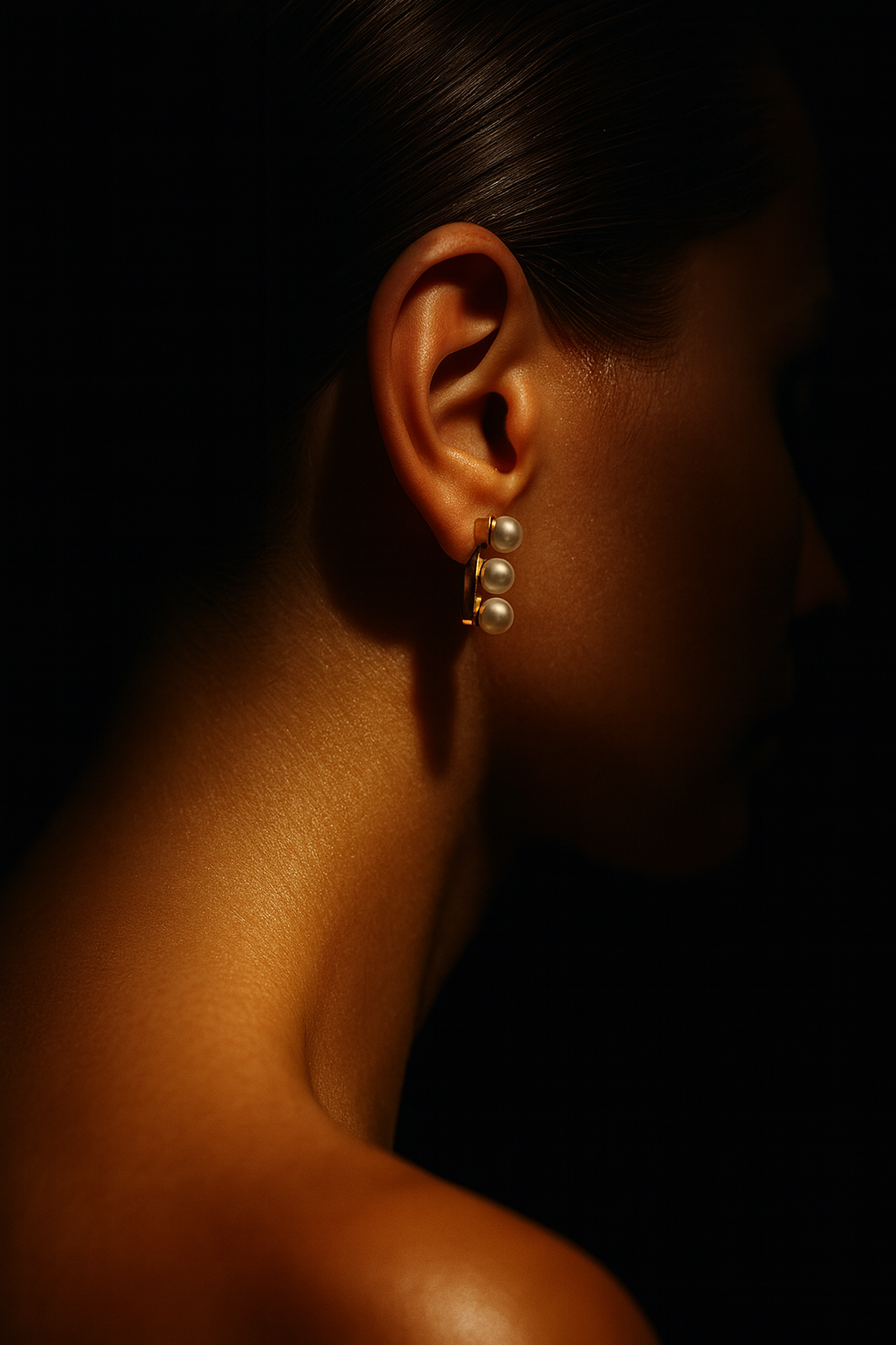 Brincos Dourados com Três Pérolas