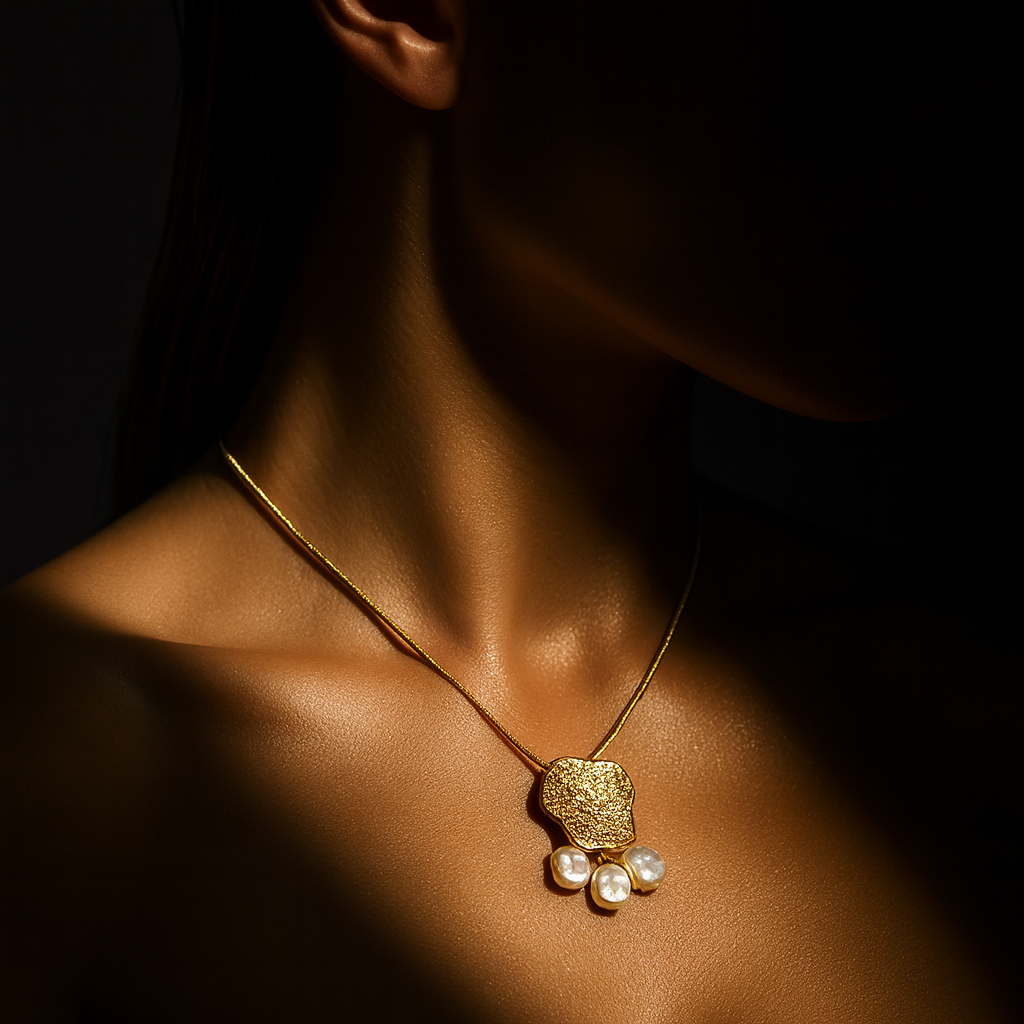 Colar Dourado com Três Pérolas