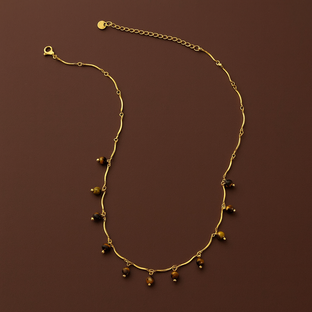 Colar Dourado com Pedras Naturais