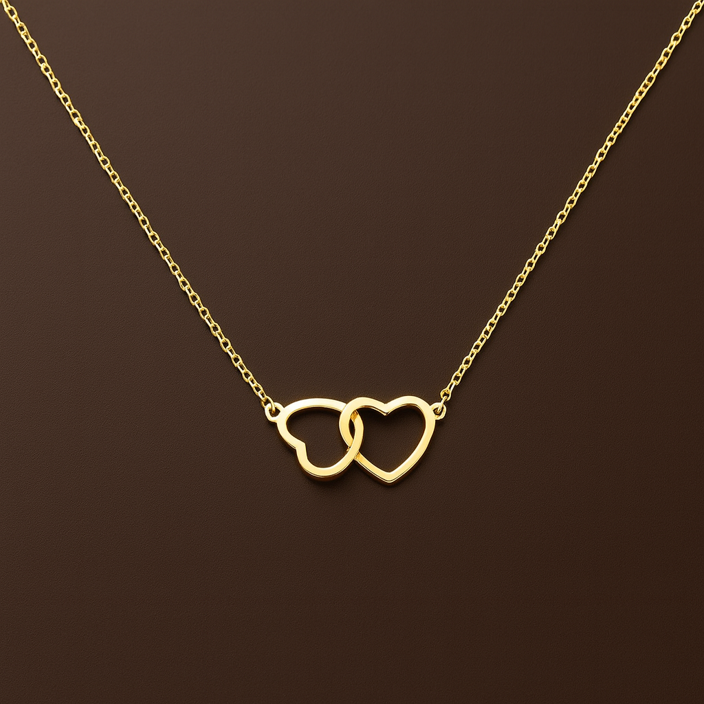 Colar Dourado Duplo Coração