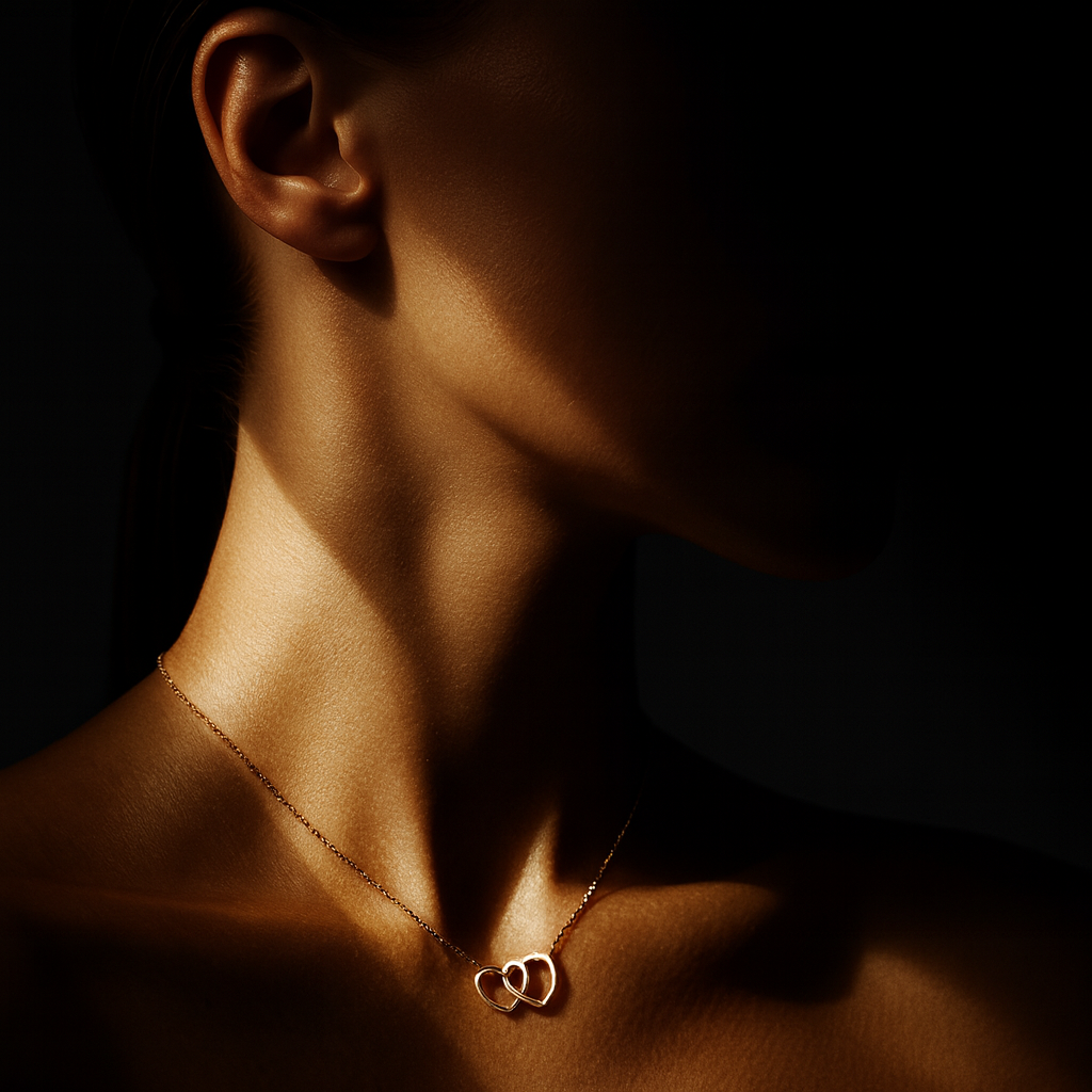 Colar Dourado Duplo Coração