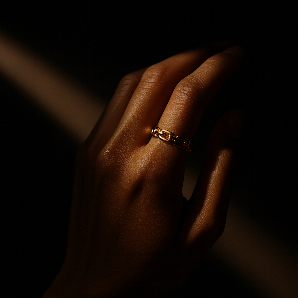 Anel Corrente Quadrada Dourado