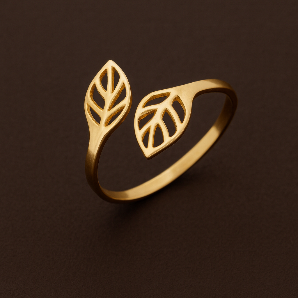 Anel Aberto Folhas Dourado