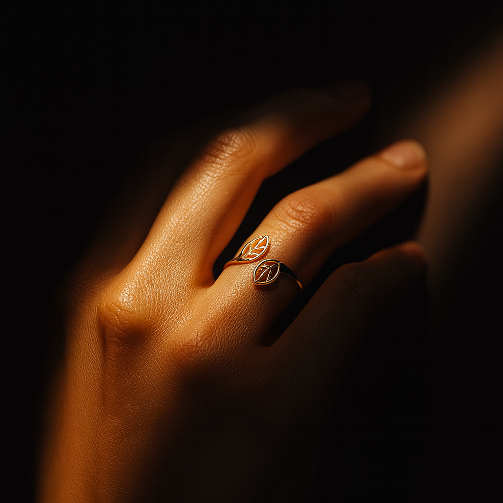 Anel Aberto Folhas Dourado