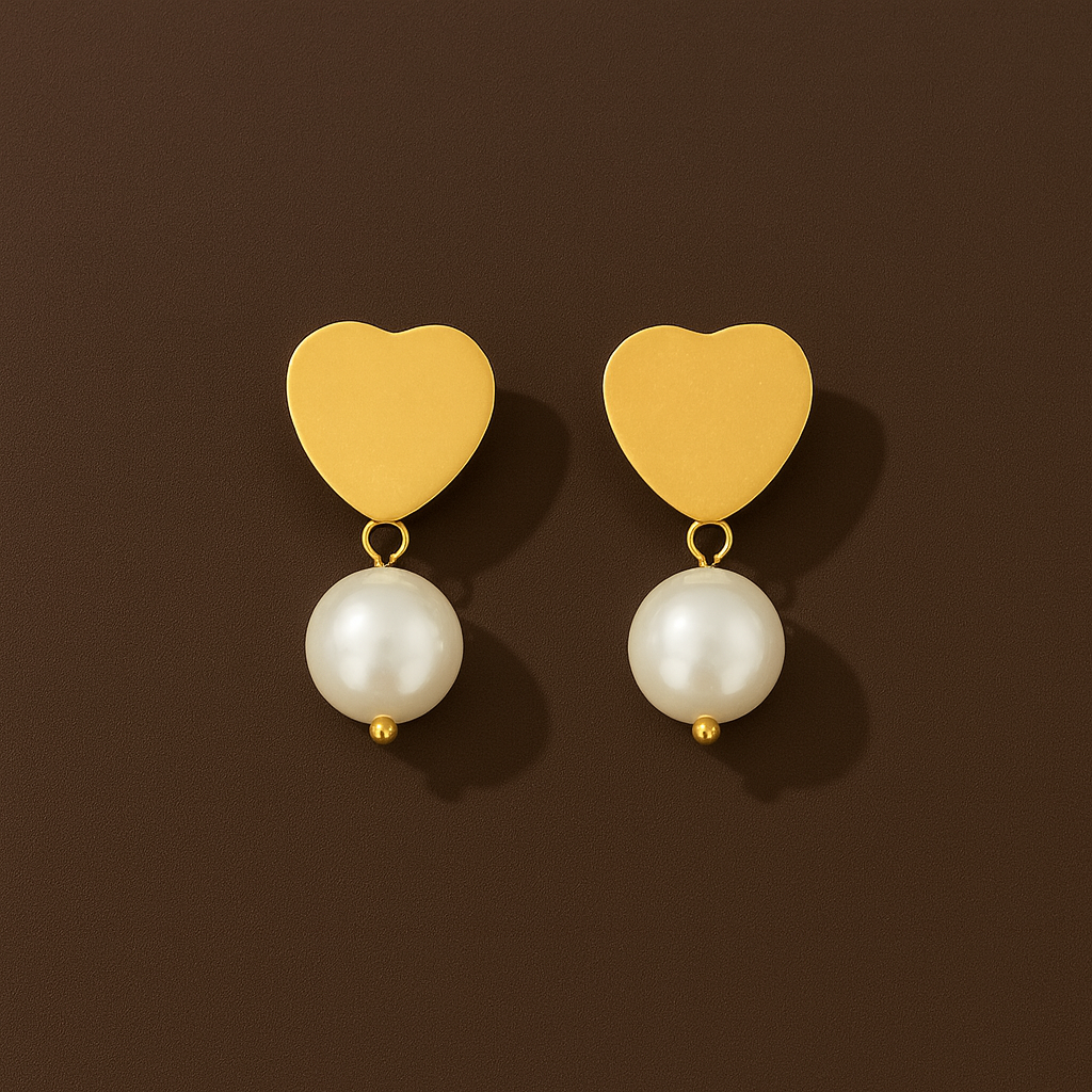 Brincos Coração Dourados com Pérola