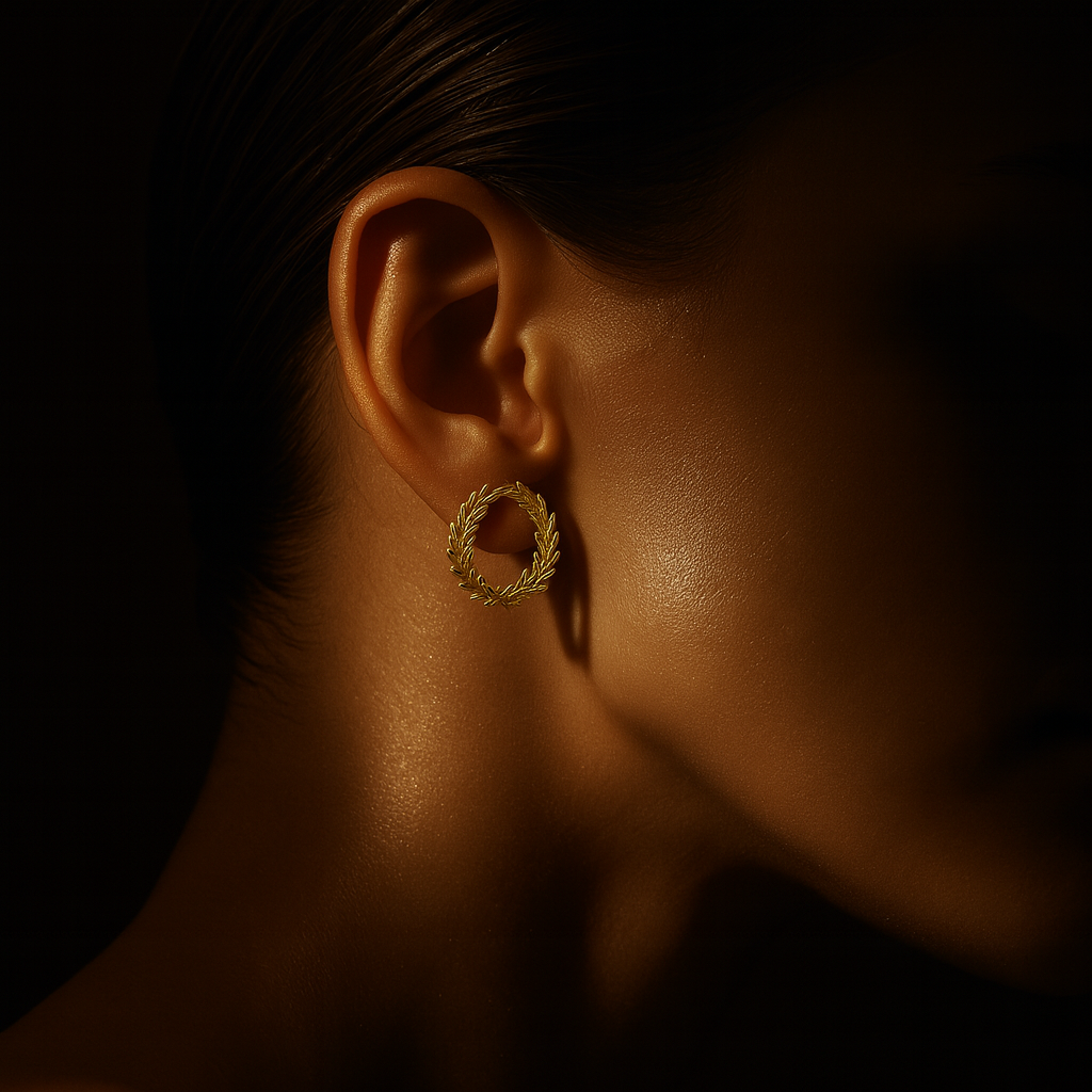 Brincos Redondos Folhas Dourados