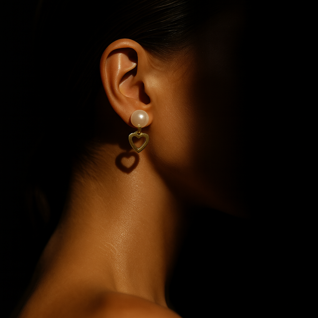 Brincos Pérola com Coração Dourados