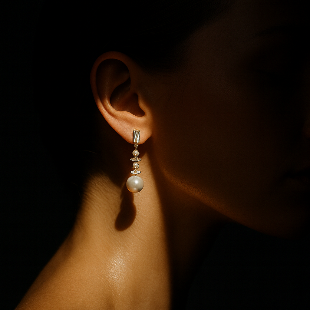 Brincos Prateados com Zircónias Brancas e Pérola