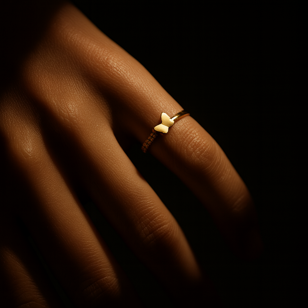 Anel Dourado Borboleta com Zircónias Brancas