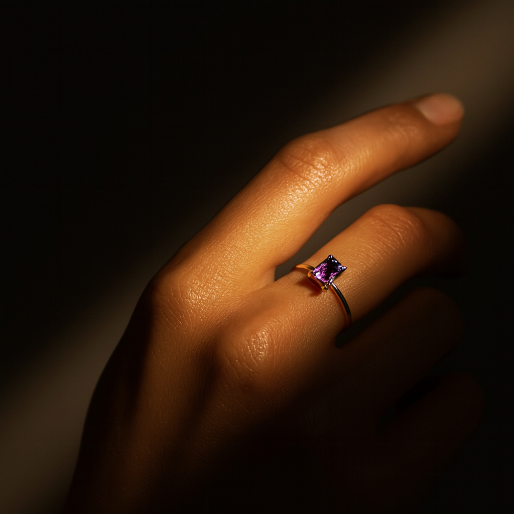 Anel Dourado com Zircónia Roxa