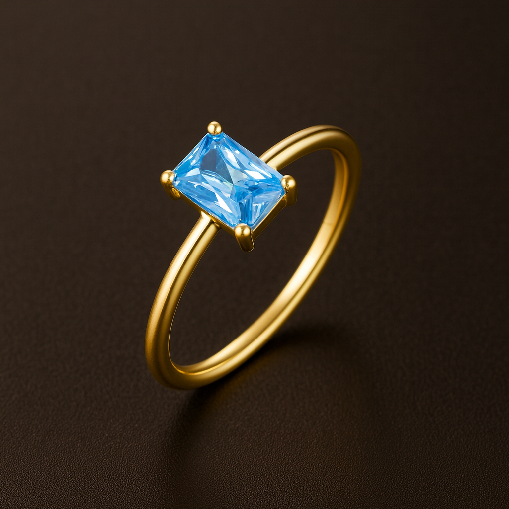 Anel Dourado com Zircónia Azul